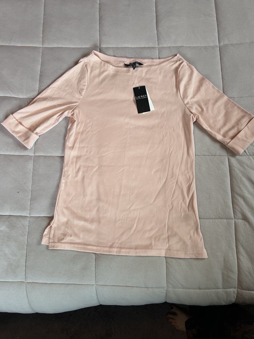 Ralph Lauren women's M Cotton Boatneck Top Tee Shirt Coastal Pastel Nautical